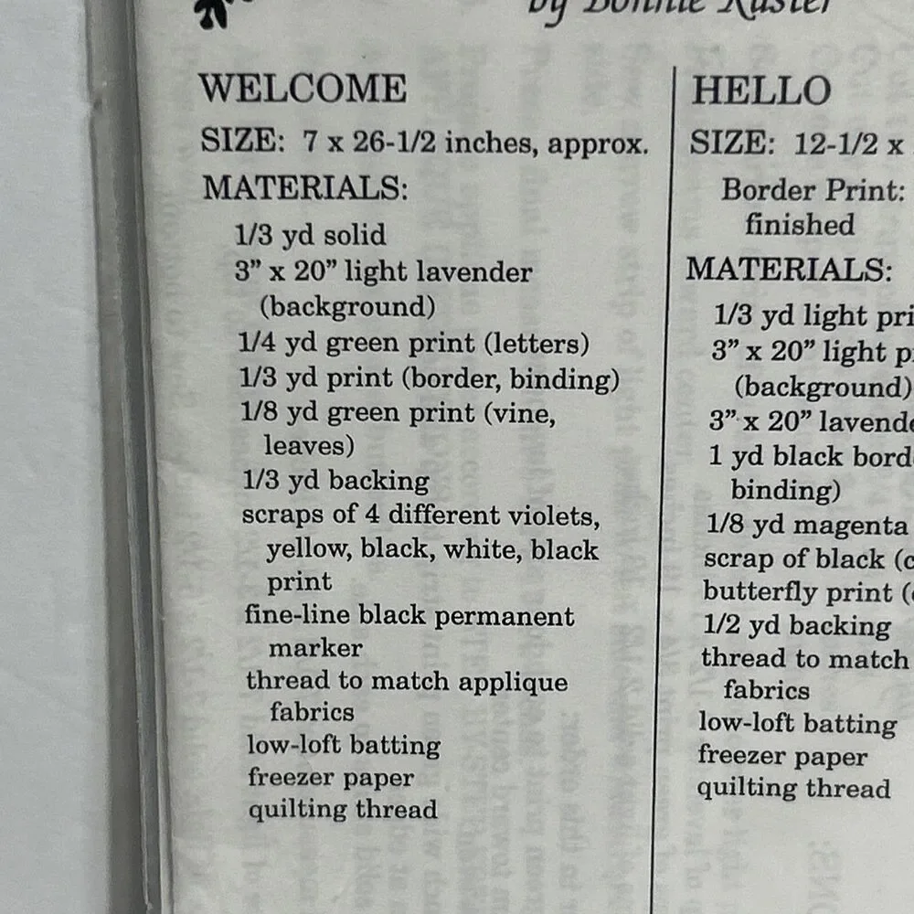 Welcome & Hello Wall Quilt Sweet Memories Publishing NEW Vintage Sewing Pattern